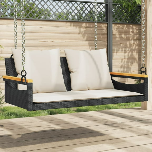 vidaXL Swing Bench with Cushions Black 42.9"x24.4"x15.7" Poly Rattan