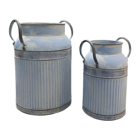 YWMJZEU 2 Pieces Chic Pitcher Vase Shabby Chic Vase Decorative Flower Holder Iron Rustic Blue