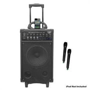 300 Watt Dual Channel Wireless Rechageable Portable PA System w/iPod/iPhone Dock, FM Radio /USB/SD, & 2 Handheld Microphones