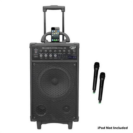 300 Watt Dual Channel Wireless Rechageable Portable PA System w/iPod/iPhone Dock, FM Radio /USB/SD, & 2 Handheld Microphones