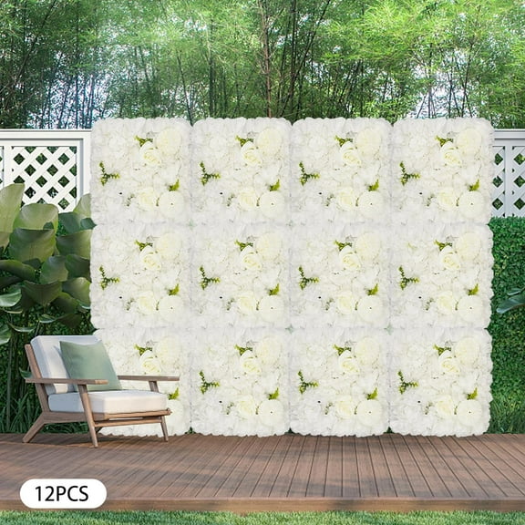 Miumaeov Artificial Roses Flower Panels Silk Fabric Floral Wall Backdrop Mats for Wedding Engagement Party Event Decor 15"x15" White 12PCS