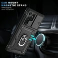thumbnail image 5 of Design for Samsung Galaxy S25 Ultra Heavy Duty Case with Camera Lens Sliding Cover Ring Holder Kickstand - Shockproof Heavy Duty Armor Military Grade Bumper Protective Case for Women Men, Black+Black, 5 of 11