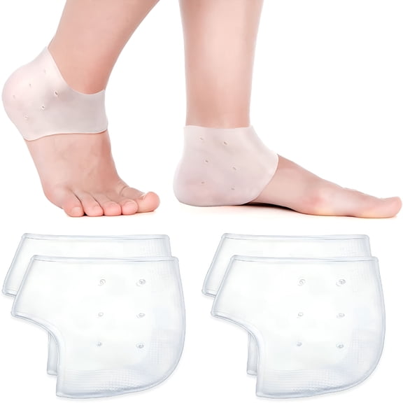 TELOLY 2 Pairs Gel Heel Protectors Breathable Gel Cushion Heel Pads Insoles Back Foot Sleeves Heel Plantar Fasciitis Protectors for Relief Heel Repair Heel Pain Cracked Heels (White)