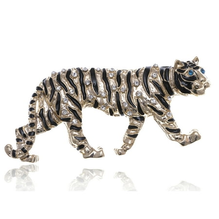 Napier Gold Tone Brooch - Shiny Gold Tone Clear Crystal Rhinestone Stripe Predator Tiger Cat Pin Brooch