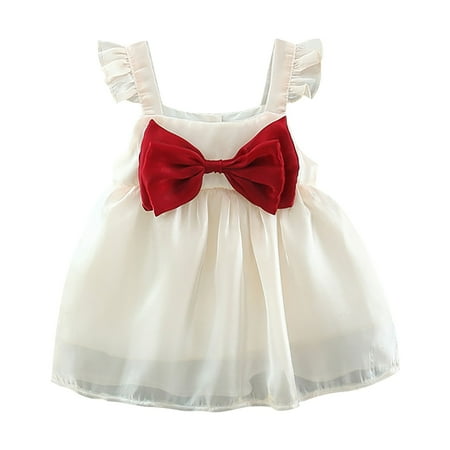 

BAYAIXZ Toddler Girls Clothes Baby Girl Summer Dress Solid Color Fly Sleeve A Line Dress with Bowknot Decoration Toddler Girls Clothing Easter Dresses for Girls (Beige 90)