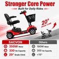 thumbnail image 6 of SACVON 4 Wheel Mobility Scooter for Seniors, 330 lbs Heavy Duty Electric Powered Scooter with 18 Miles Long Range, Swivel Seat & Removable Basket for Travel and Grocery Shopping, Red, 6 of 18