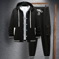 thumbnail image 4 of Men's Snap-Button Hooded Baseball Jacket Casual Sports Cardigan Long-Sleeved Workwear Pants Set, 4 of 5