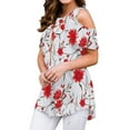 thumbnail image 2 of Uhndy Women's Floral Print Round Neck Cold Shoulder Tunic Blouse,Summer Loose Short Sleeve Tshirt For Ladys, 2 of 4