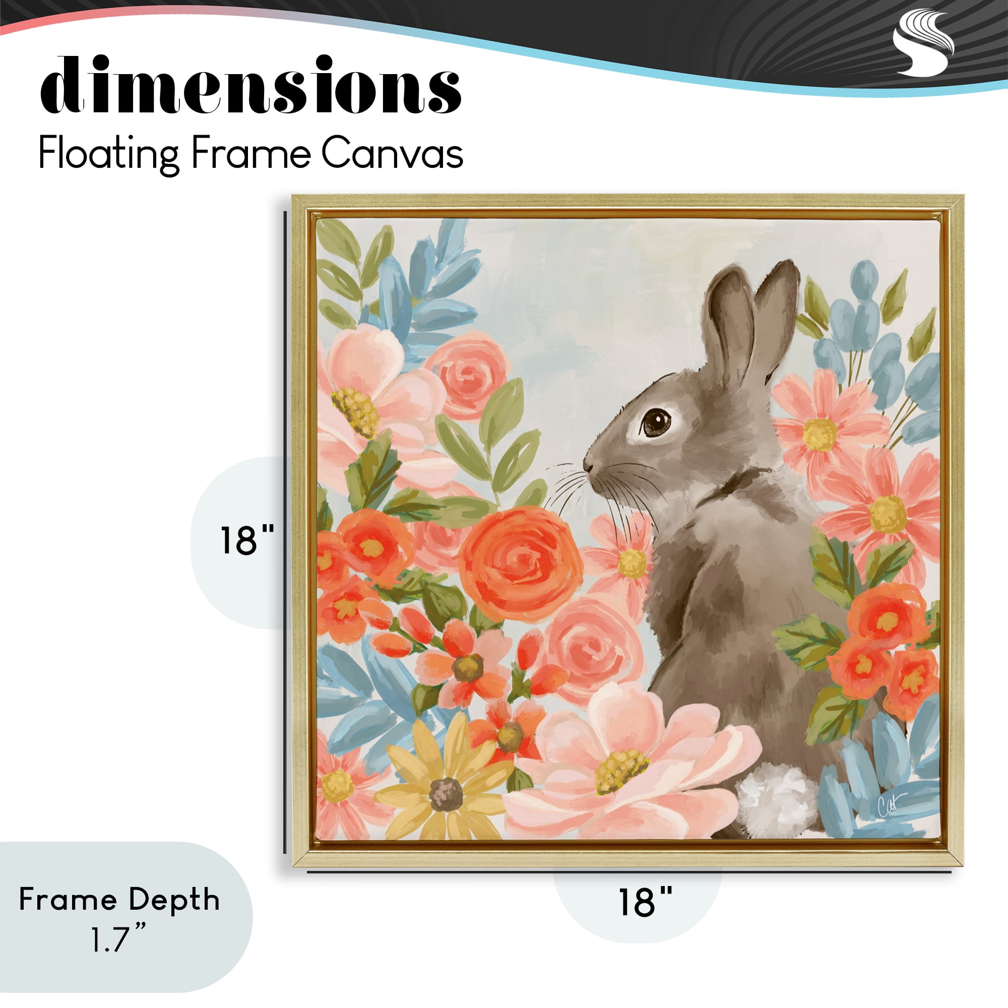 Stupell Industries Bunny In The Blooms Gold Framed Floater Canvas Wall Art, design by Cat Thurman Designs