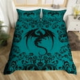 thumbnail image 2 of Gothic Dragon Bedding Set Boho Goth Teal Black Damask Duvet Cover Bohemian Exotic Floral Animal Comforter Cover Retro Victorian Baroque Dragon Bed Set 2 Pcs（No Comforter）, 2 of 5