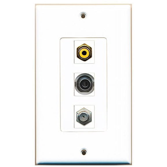 RiteAV - 1 Port RCA Yellow and 1 Port Coax Cable TV- F-Type and 1 Port 3.5mm Decorative Wall Plate Decorative