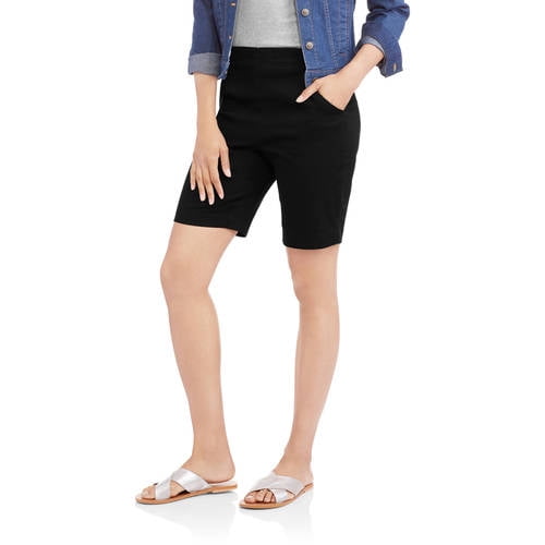 Khaki Tan 2 Pocket Pull-On Ladies Womens Elastic Comfort Stretch Waist Shorts 