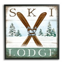 Stupell Industries Ski Lodge Rustic Cabin Sign Snowy Tree Forest, 12 x 12, Design by Elizabeth Tyndall