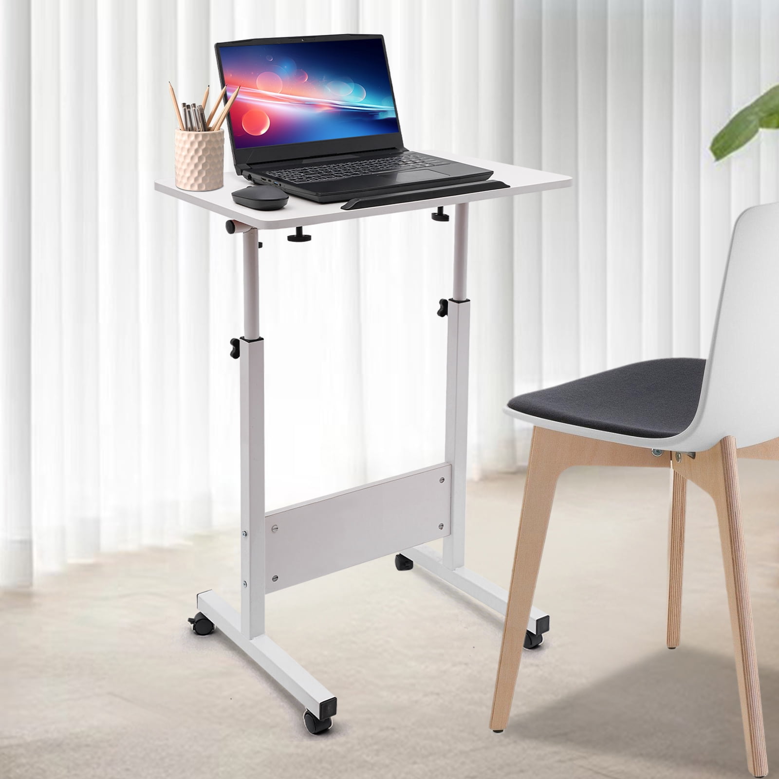 Fichiouy Mobile Standing Desk Adjustable Standing Desk Converter with Wheels Rolling Desk Laptop Cart for Home Office