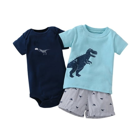

Yubatuo Newborn Baby Boys Girls Romper Short Set Three-Peice Set Outfit Summer 0-24M Blue 12