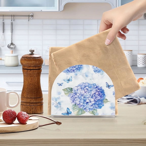 Standing Dining Table Napkin Holder, Napkin Holder for Table Kitchen Acrylic Paper Tissue Organization, Blue Hydrangea Pattern