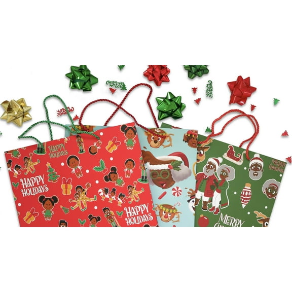 Black Santa Christmas Gift Bag Multipack- 3 PC