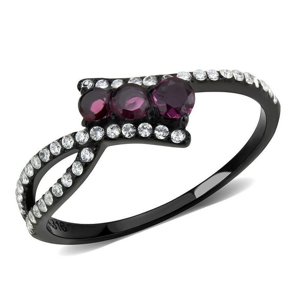 Rings for Women Black 316L Stainless Steel DA324 - AAA Grade Cubic Zirconia in Fuchsia