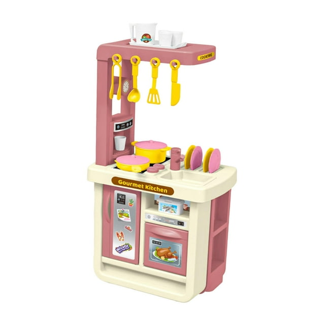 Juego de cocina de 43 Uds., utensilios de cocina de juguete, juego de rol, comida de imitación y juego de cocina para regalo de restaurante interior Rosa
