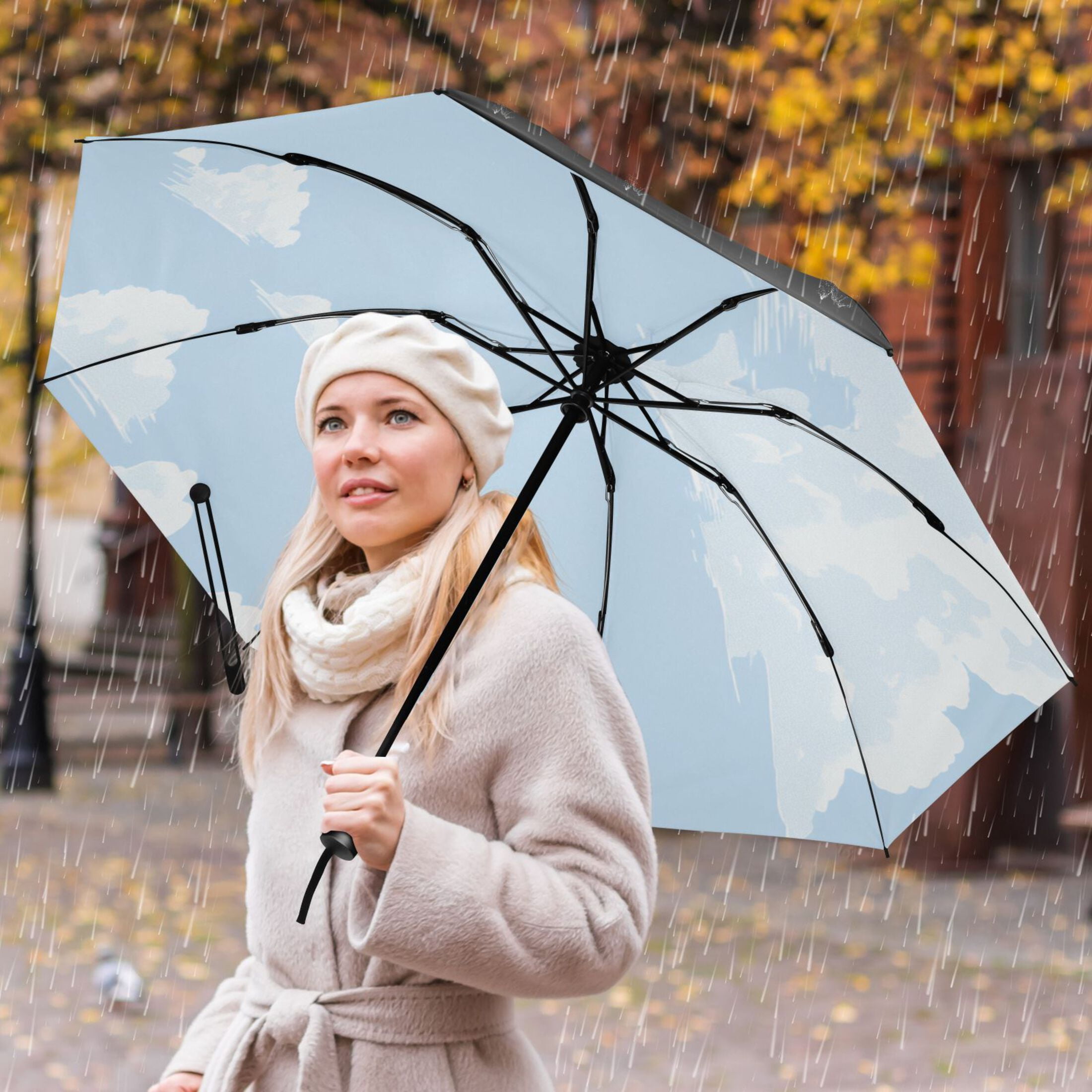 Fluffy Clouds Extra Large Automatic Umbrella, UV Protection, Waterproof, Auto Open and Close