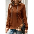 thumbnail image 6 of Women's Chestnut Plaid Patchwork Hooded Top – Ribbed Knit Long Sleeve Casual Layer for Daily Wear [ZhiHiMeRi] | L, 6 of 7