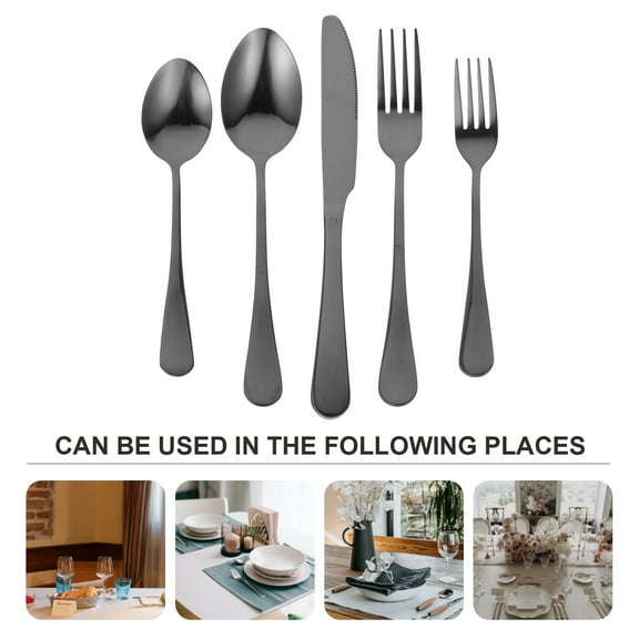 NIYANGLE Eating Kitchen Cutlery Kit Stainless Steel Black 1 Set