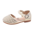 thumbnail image 1 of GiLiling Girls Pearl Rhinestone Dress Sandals, Adjustable Ankle Strap Princess Flats, Soft Sole Non Slip Toddler Party Shoes for Kids (Beige, 3.5-4 Years), 1 of 9