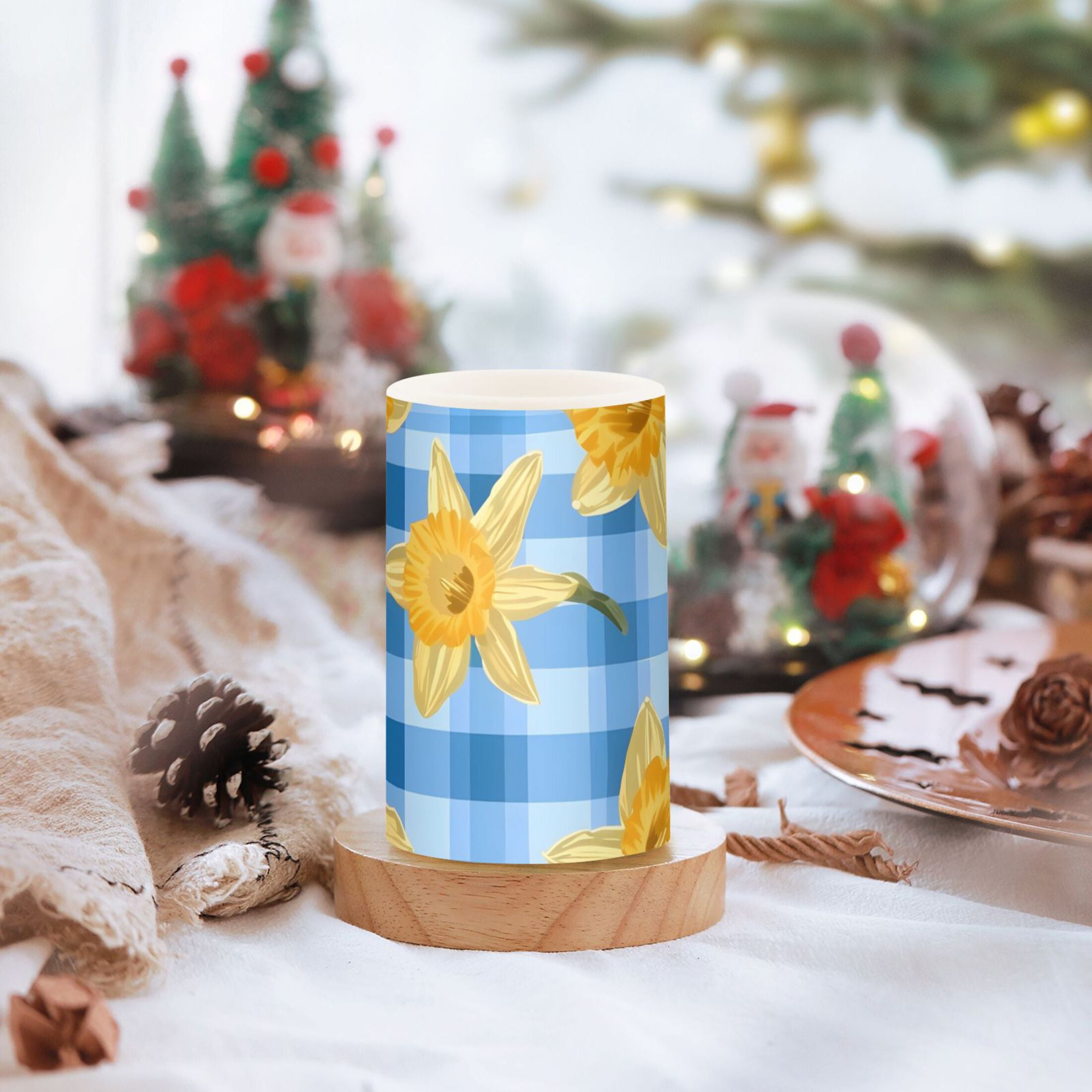 Yellow Daffodils Flickering Flameless Candles LED Tealight Battery Operated with Remote Set of 2 Holiday Decor Ornaments