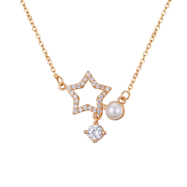 Collar con colgante de estrella para mujer, cadenas geométricas, decoración de cuello a la moda de cristal, joyería ajustable, joyería para Ropa, zapatos y accesorios Miscelánea Oro rosa Jumpingount AP014706-01