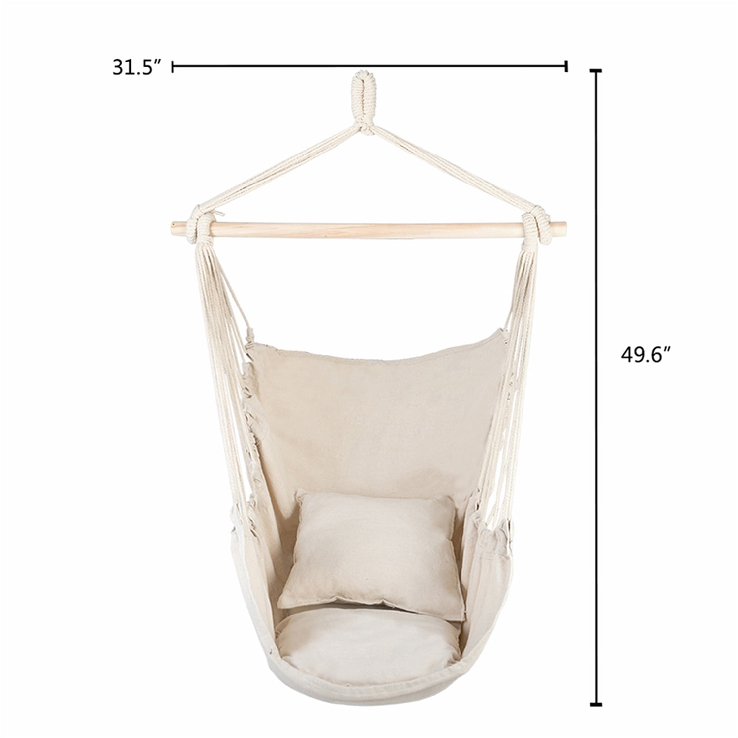 Kadyn Hammock Chair, Distinctive Cotton Canvas Hanging Rope Chair with Pillows, Hanging Rope Swing Seat-Max, Beige