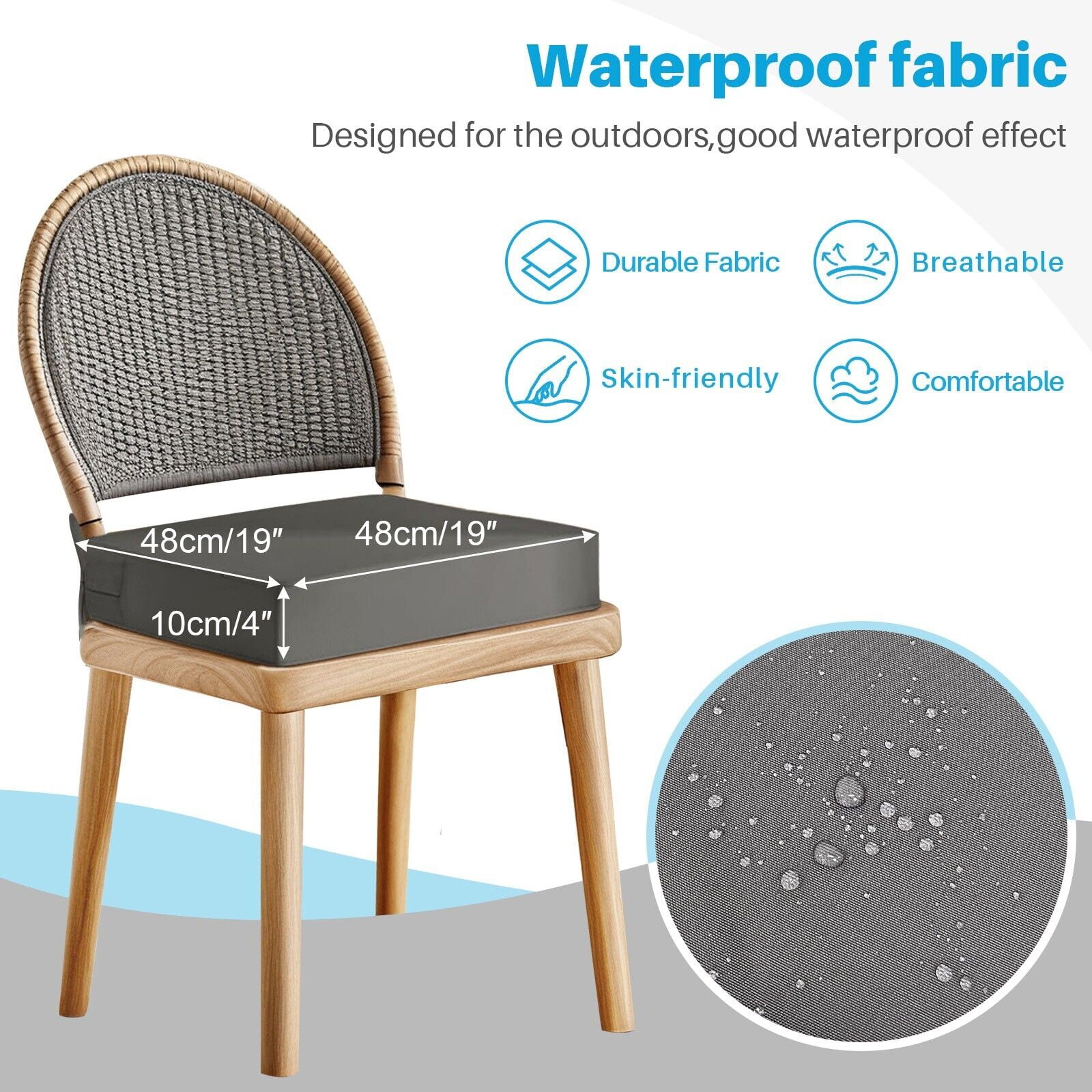(Set of 2) Outdoor Chair Cushions for Patio Furniture, Waterproof 19" x 19" x 3" Square Patio Chair Seat Cushion with Non-Slip Ties & Handle