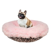 Angle View: Bessie and Barnie Versailles Pink / Bubble Gum Luxury Shag Ultra Plush Faux Fur Bagelette Pet/Dog Bed (Multiple Sizes)