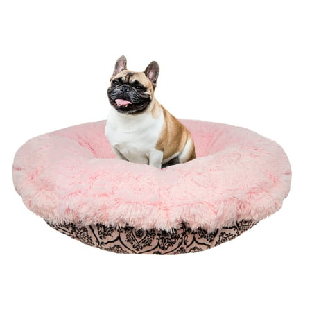 Bessie and Barnie Versailles Pink / Bubble Gum Luxury Shag Ultra Plush Faux Fur Bagelette Pet/Dog Bed (Multiple Sizes)