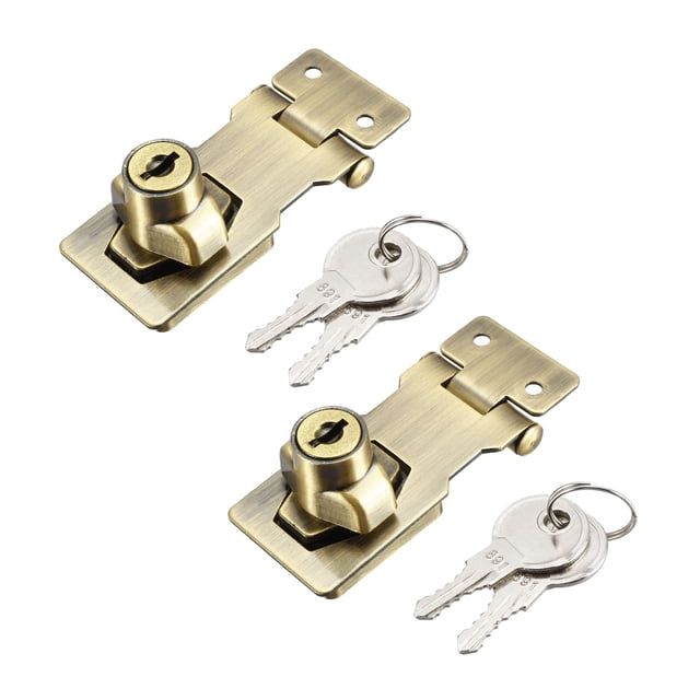 Cerradura de Haspe con Llave Unique Bargains 80mm con Perilla de Giro, Cerradura de Haspe con Llave Diferente, Tonalidad Bronce, 2 piezas