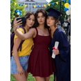 thumbnail image 4 of Women'S Sleeveless Square Neck Adjustable Straps Tie Back A-Line Mini Party Club Dress Wine Red L, 4 of 9