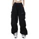 thumbnail image 1 of Pantalones casuales de pierna ancha para mujer, pantalones cargo informales sueltos con cordón y bolsillos grandes laterales con puños ceñidos, color negro M, 1 of 12