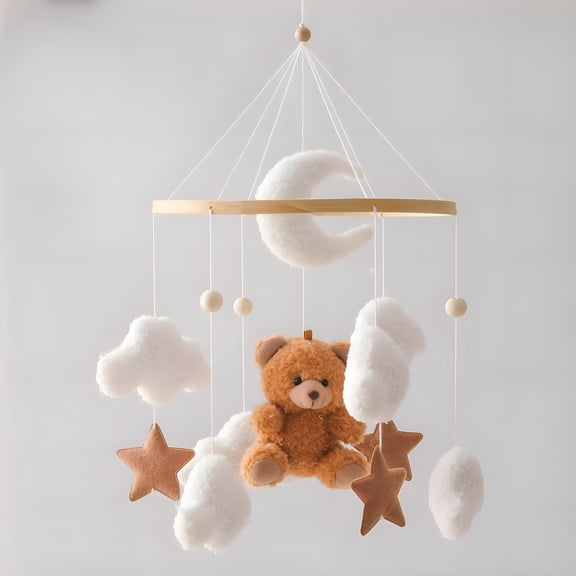 XIBUFE Baby Crib Mobile Bear Nursery Mobile for Boys Girls Teddy Velvet Mobile Nursery Decor for Infant Bedroom Hanging Baby Mobile for Bassinet Newborn Baby Gift（Brown Bear）