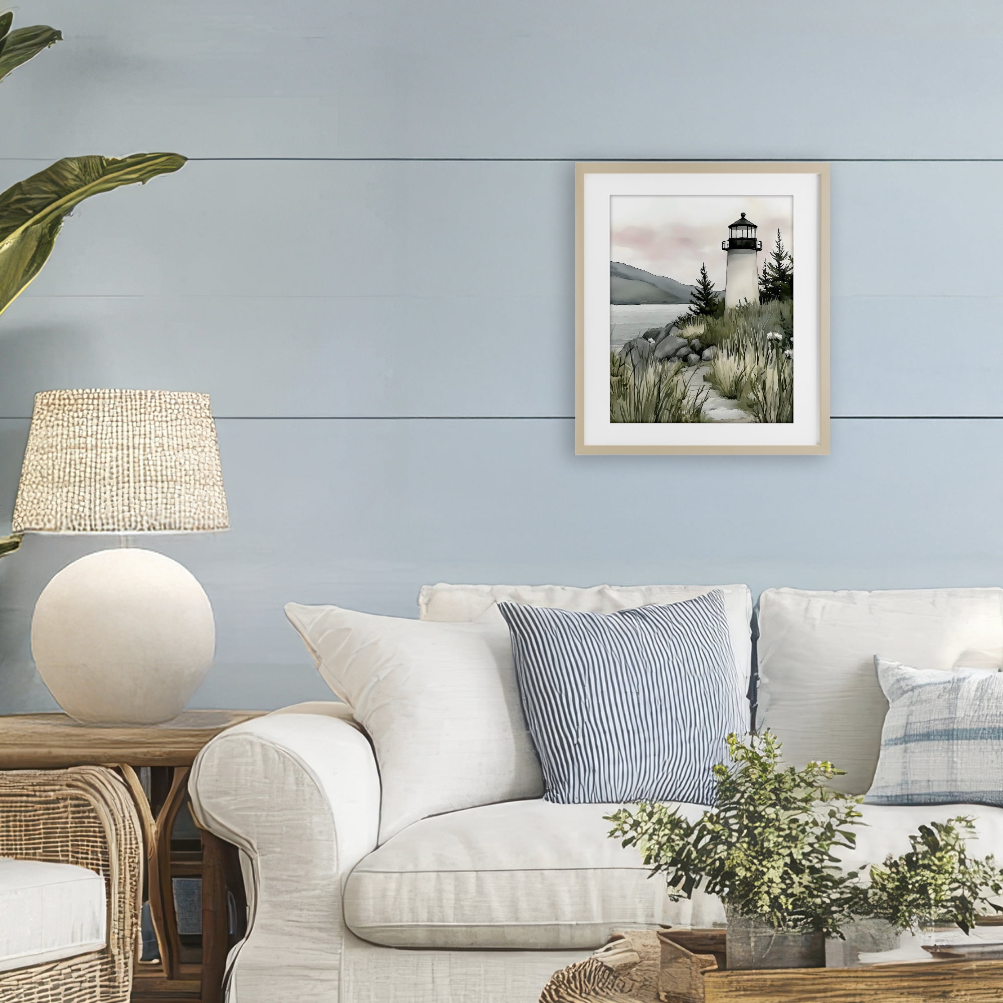 Stupell Industries Coastal Calm Lighthouse Birch Framed Print Under Glass, design by Riley B