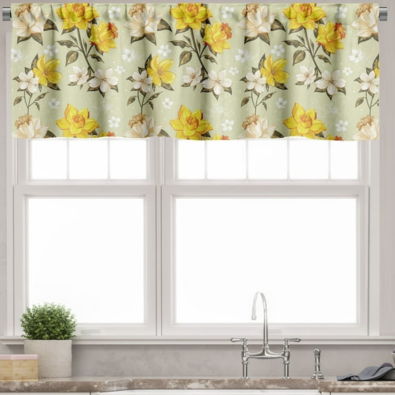Ambesonne Spring Valance Pack of 2, Floral Narcissus Branch, 54"X12", Yellow Khaki Cream