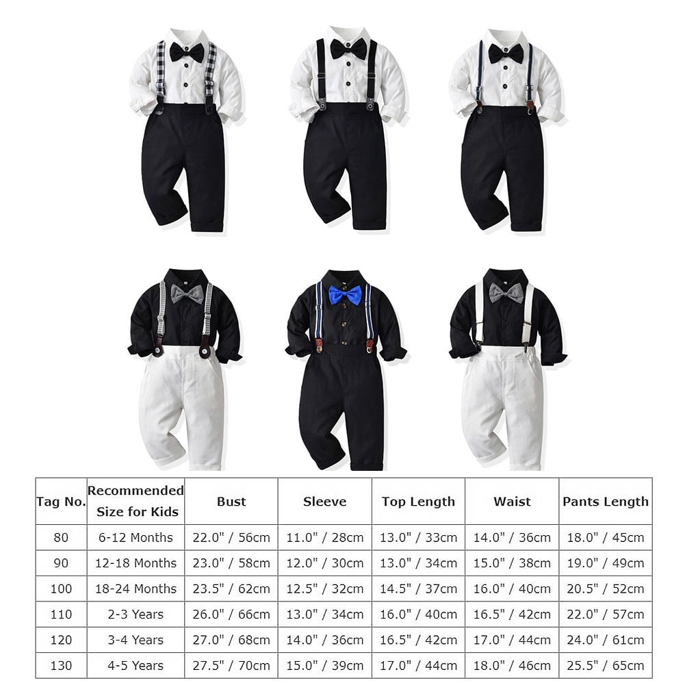 IDOPIP Toddler Kids Baby Boys Gentleman Outfit Striped Shirt with Bowtie + Long Suspender Pants Overalls Clothes Wedding Baptism Formal Suit