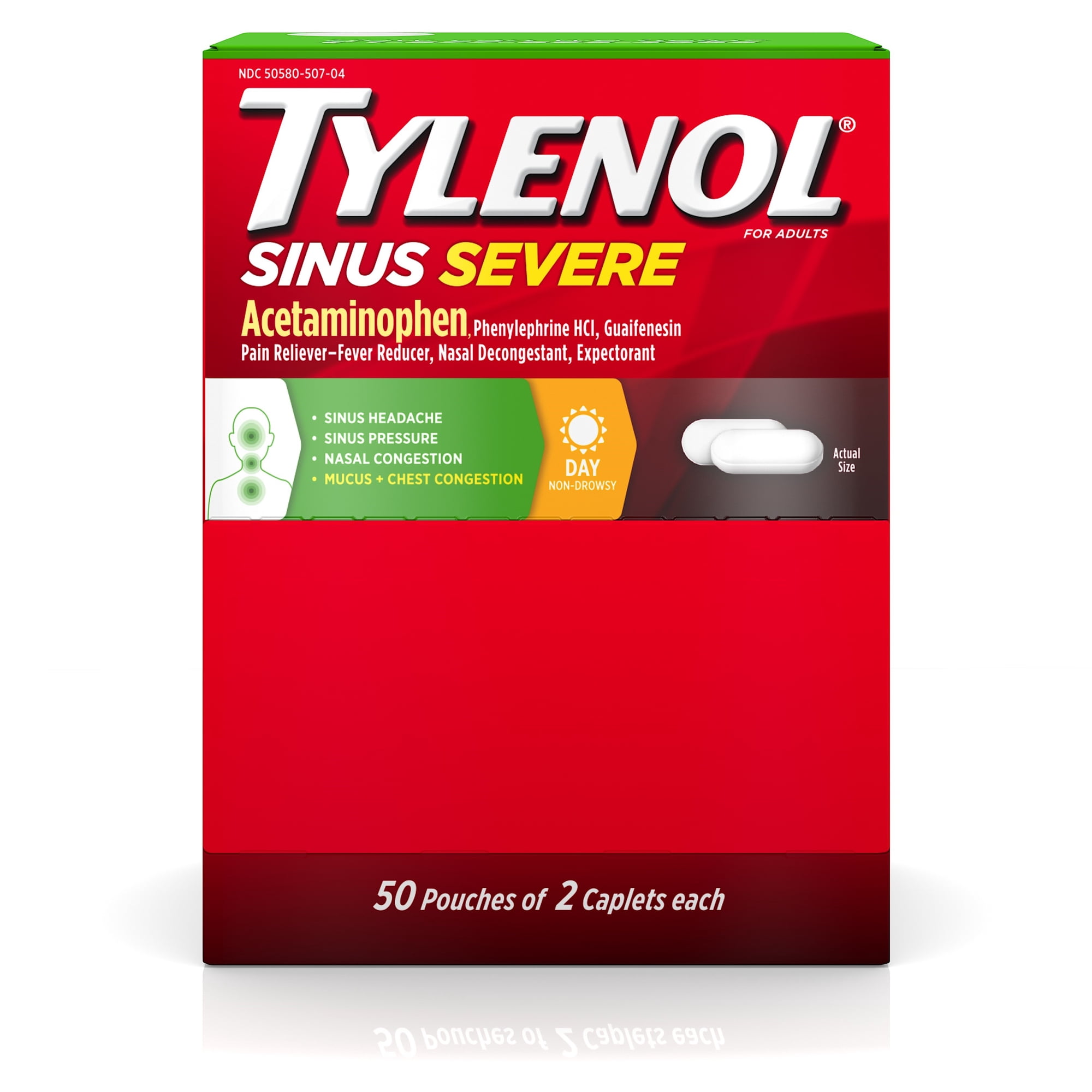 3 Pack - Tylenol Sinus Severe Daytime Caplets for Pain & Congestion Relief, 50 Travel Packs