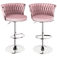 thumbnail image 2 of Mieres Velvet Bar Stools Set of 4, Adjustable Height Swivel Pub Chairs with Woven Back, Counter Height Dining Chairs with Footrest, 360° Rotating Kitchen Island Stools for Home & Bar, Pink, 2 of 8