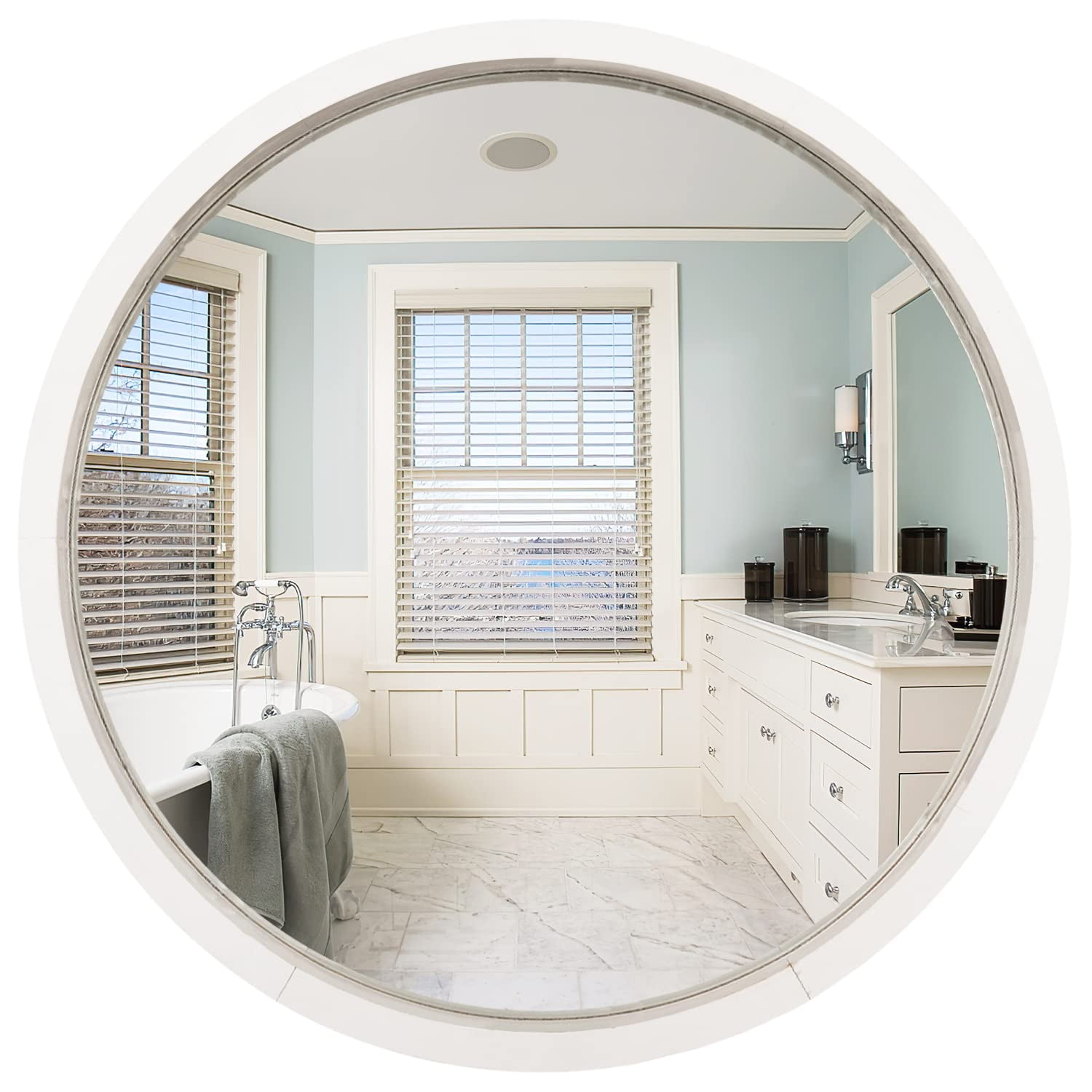 30 inch Wall Mirror with Wood Frame, Round Bathroom Mirror, Rustic