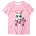 thumbnail image 2 of Cavosen Happy Easter Dressy Blouses for Women Short Sleeve Summer Bunny Print Pullover Shirts Round Neck Holiday Tops Vacation Festival T Shirts Loose Fashion Tees Pink S, 2 of 4