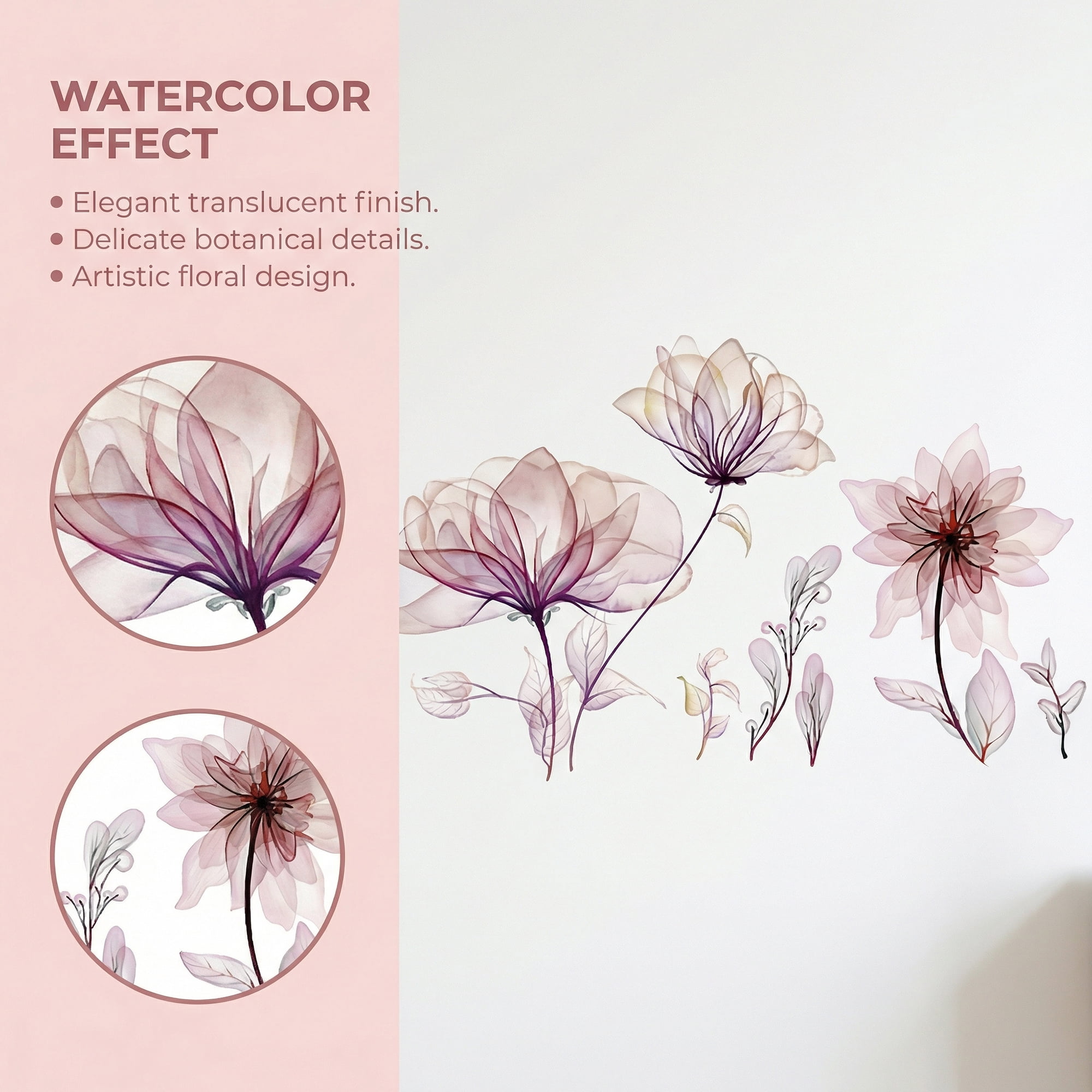 Unique Bargains 40PCS Flowers Wall Stickers Decals Peel and Stick Purple 35.4" x 11.8"