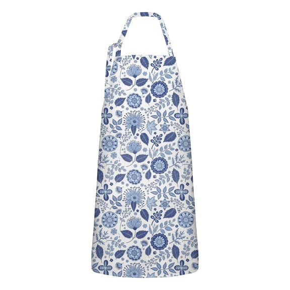Pioneer Flower Floral Print Pattern Apron for Women and Men, Cotton Linen Waterproof with Pockets, Adjustable, 33x27 Inch for Kitchen, Gardening, BBQ, Salon