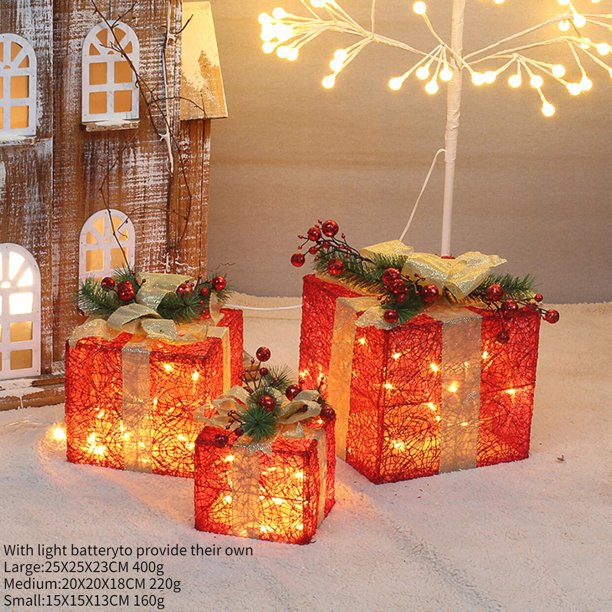 Caja de regalo Led ahuecada para decoración navideña, caja de hierro con luces de arco, arte para el hogar, centro comercial al aire libre, regalo para fiesta en casa, suministros para el hogar, 3 pie