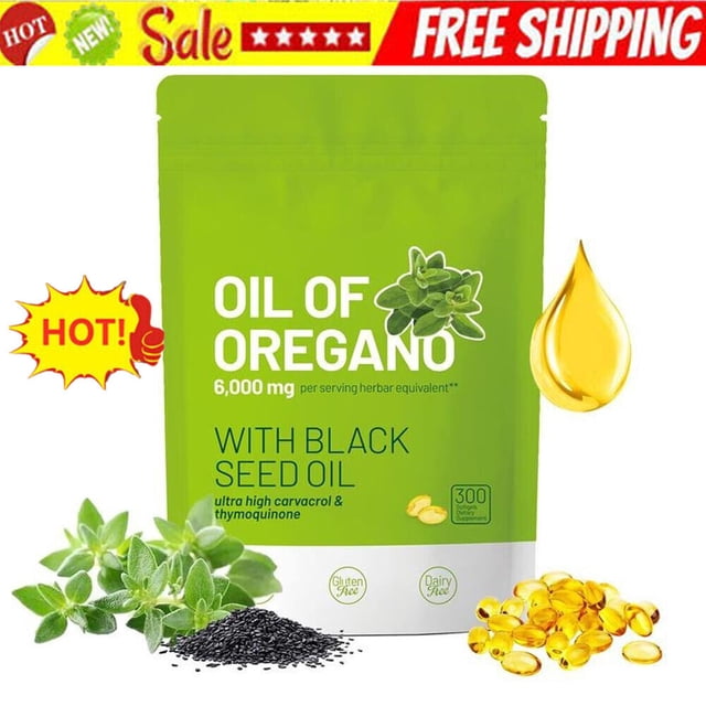 Aceite de orégano 6000 mg 300 cápsulas blandas Aceite de semilla negra Antioxidante inmunológico - EE. UU. NUEVO Mejor