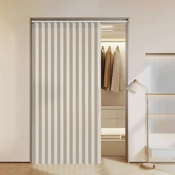 Cortinas plisadas plegables para puerta – Cortinas de lavandería para puerta, estilo acordeón magnético para armarios sin puerta, cortinas divisoras de habitación con ganchos, color beige