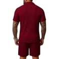thumbnail image 3 of Men's Summer Beach Outfits 2 Piece Short Sets Shirts and Shorts Vacation Texture Sets for Men Wine 2XL, 3 of 3
